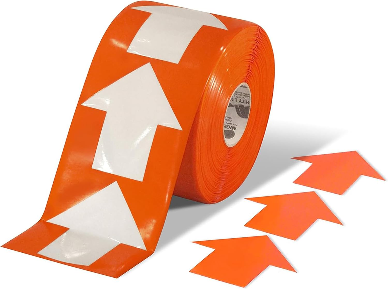 Mighty Line 5.5" Wide Solid Arrows Roll, Directional Sticker Sign Floor Marking Tape for Safety, Caution, Warning, Heavy-Duty, Peel and Stick, Adhesive, Industrial Quality, Orange, Pack of 200