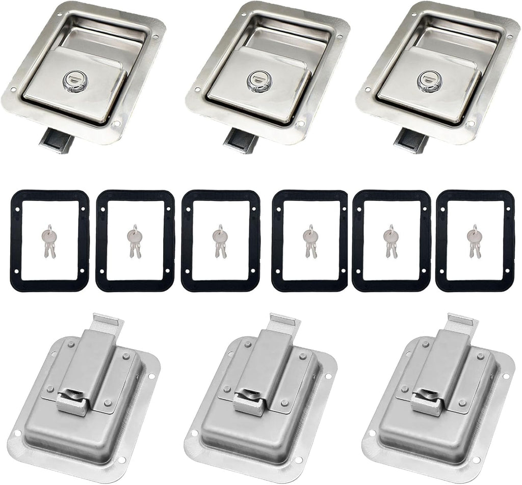 6 Pack Stainless Door Lock Heavy Duty Flush Mount Handle Latch for Trailer Toolbox RV Handle Latch with Gasket Keys