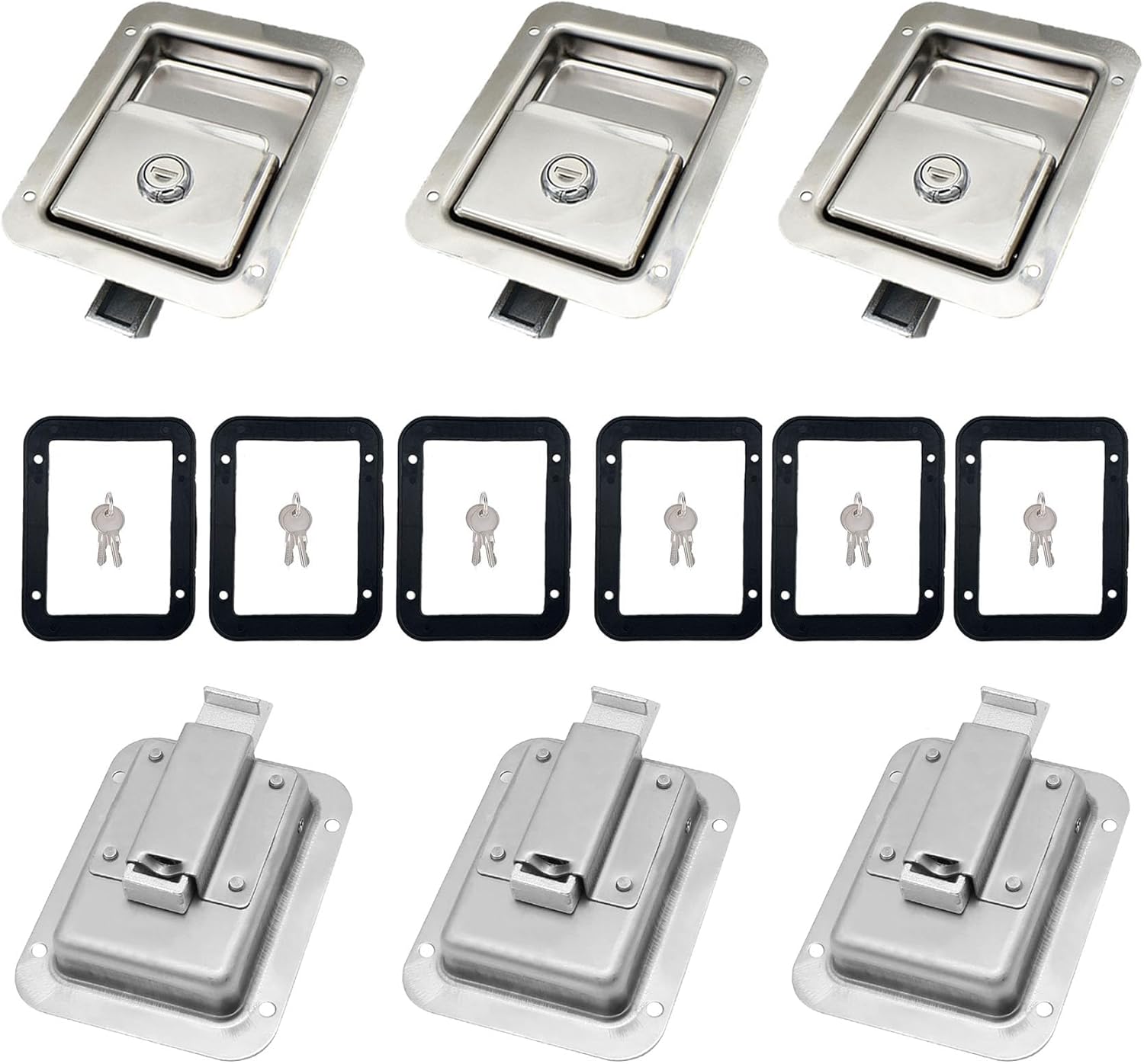 6 Pack Stainless Door Lock Heavy Duty Flush Mount Handle Latch for Trailer Toolbox RV Handle Latch with Gasket Keys