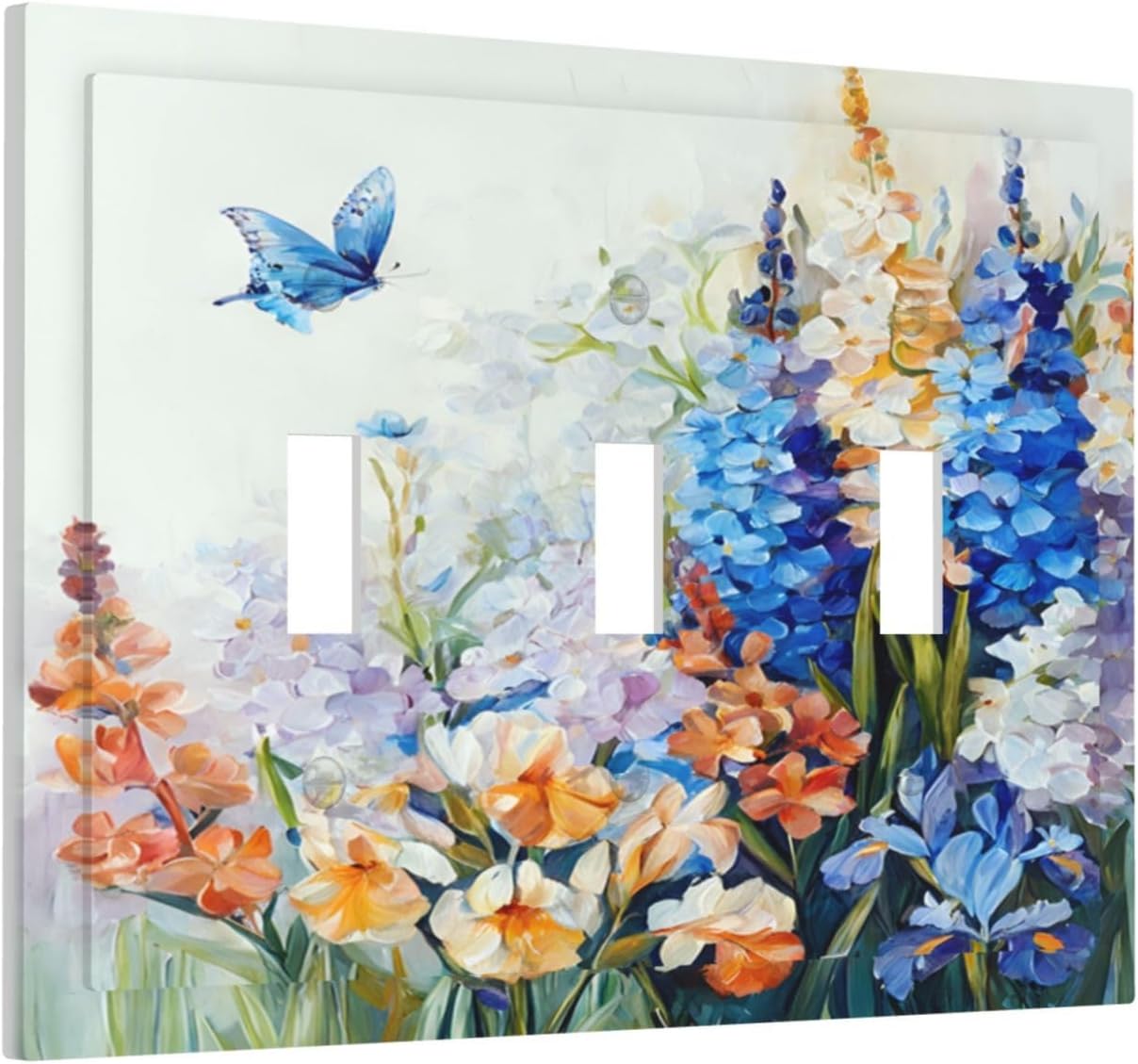 Decorative Light Switch Plate Covers Rustic Colorful Floral Garden Flowers 3 Gang Light Switch Cover Plate Triple Toggle Wall Plate Outlet Covers Faceplate for Country Bedroom Home Decor