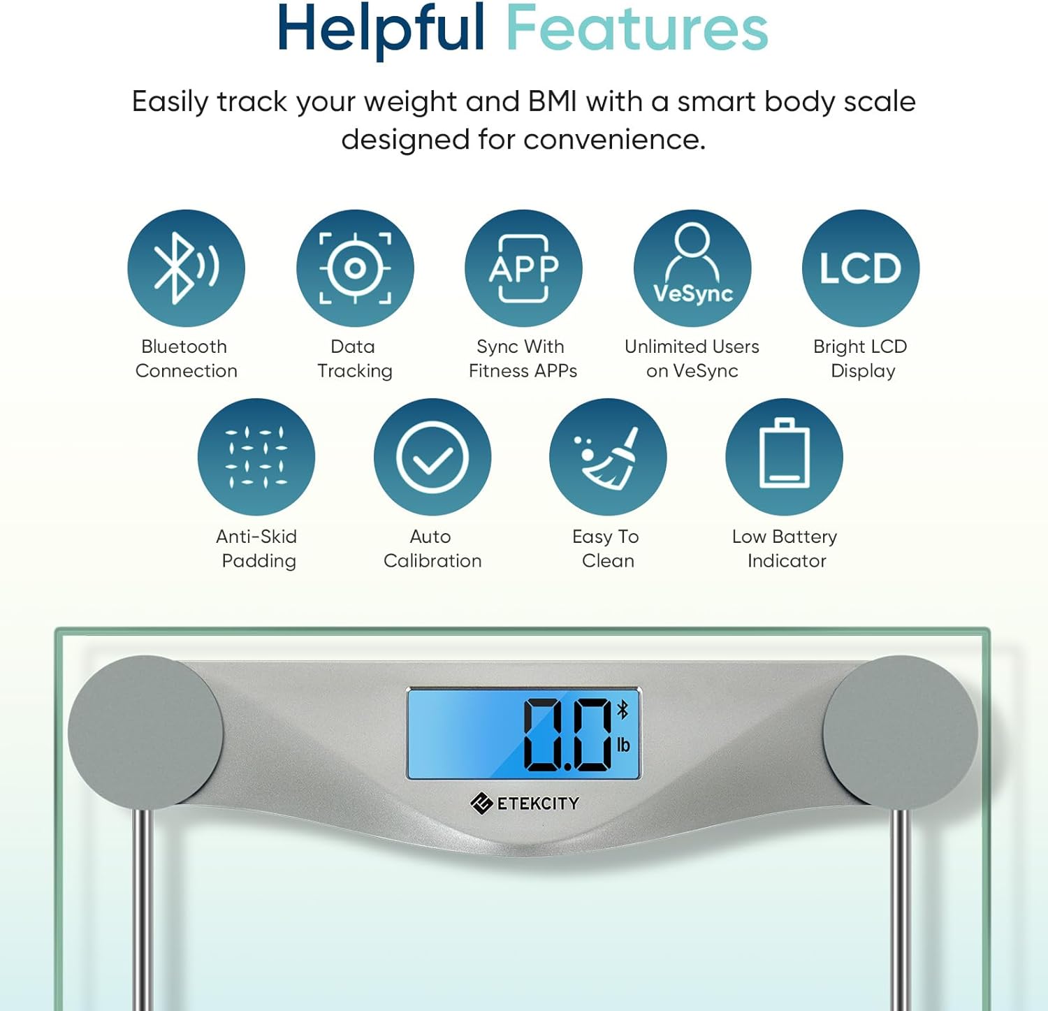 Etekcity Bathroom Scale for Body Weight and BMI, Upgraded Bluetooth Digital Scale, Large Blue LCD Backlight Display, High Precision Measurements, 400 Pounds