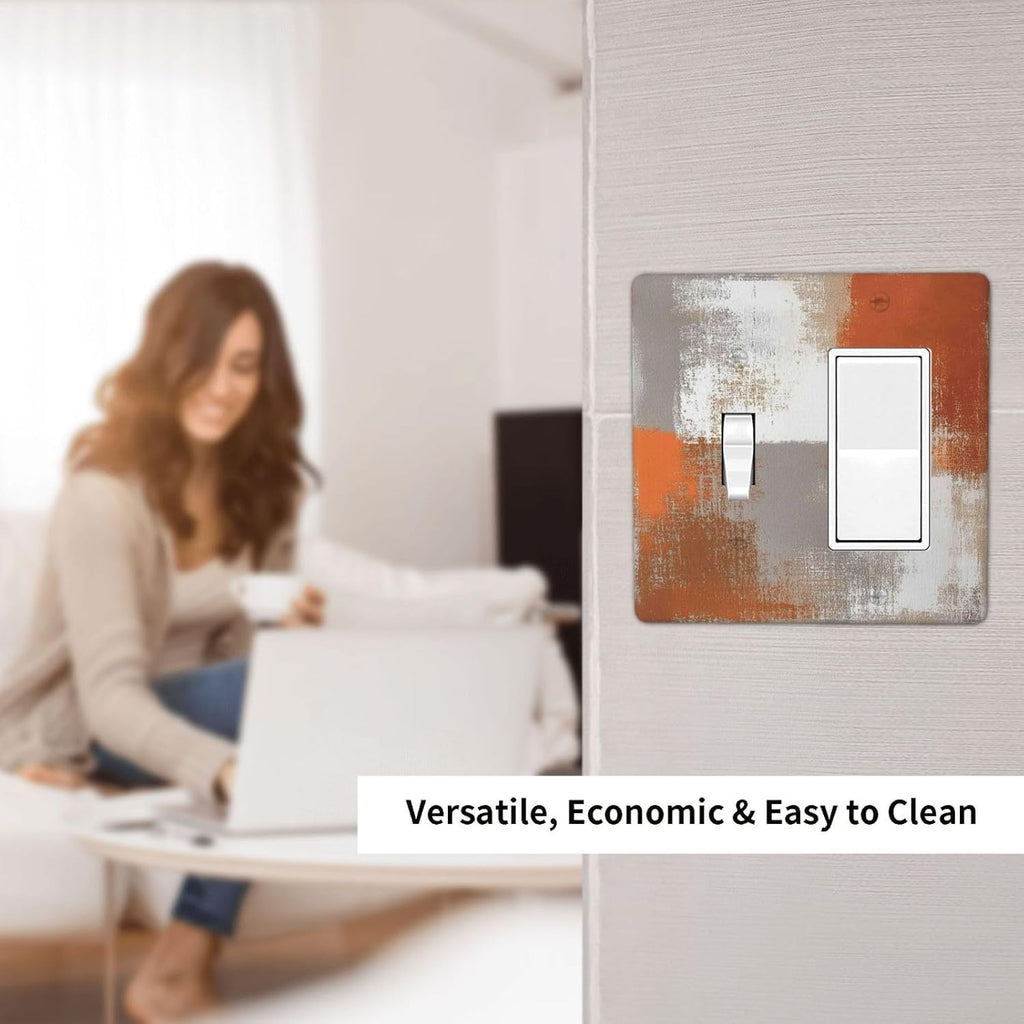 Orange Grey Abstract Art Oil Painting Outlet Covers 1 Toggle 1 Rocker Combination Decorative Wall Plate Electrical Switch Plates Light Switch Cover Plate For Home Farmhouse Decor