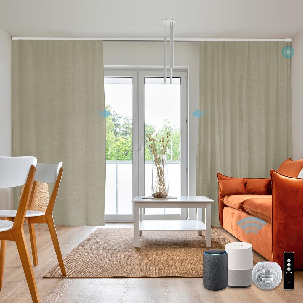 SmartWings Automatic Curtain Opener with Drapery, Motorized Vertical Blinds with Remote, Electric Closet Doors Sliding Panels Compatible with Alexa Google Homekit, 93% Blackout Light Khaki