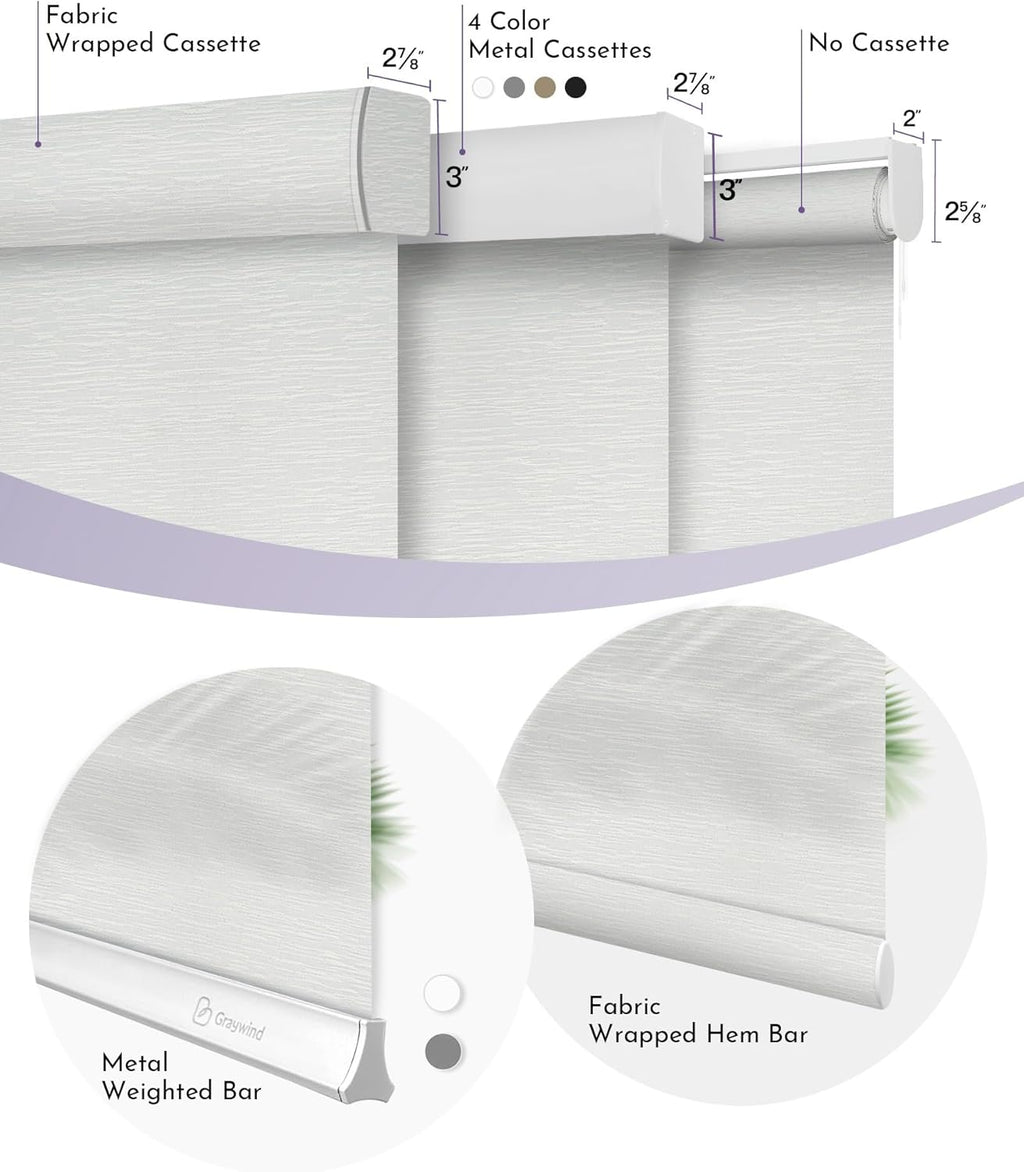 Graywind Motorized Light Filtering Shades Compatible with Alexa Google Rechargeable Remote Control Smart Blinds Automatic Window Shade with Valance for Home Office, Custom Size (Jacquard White)