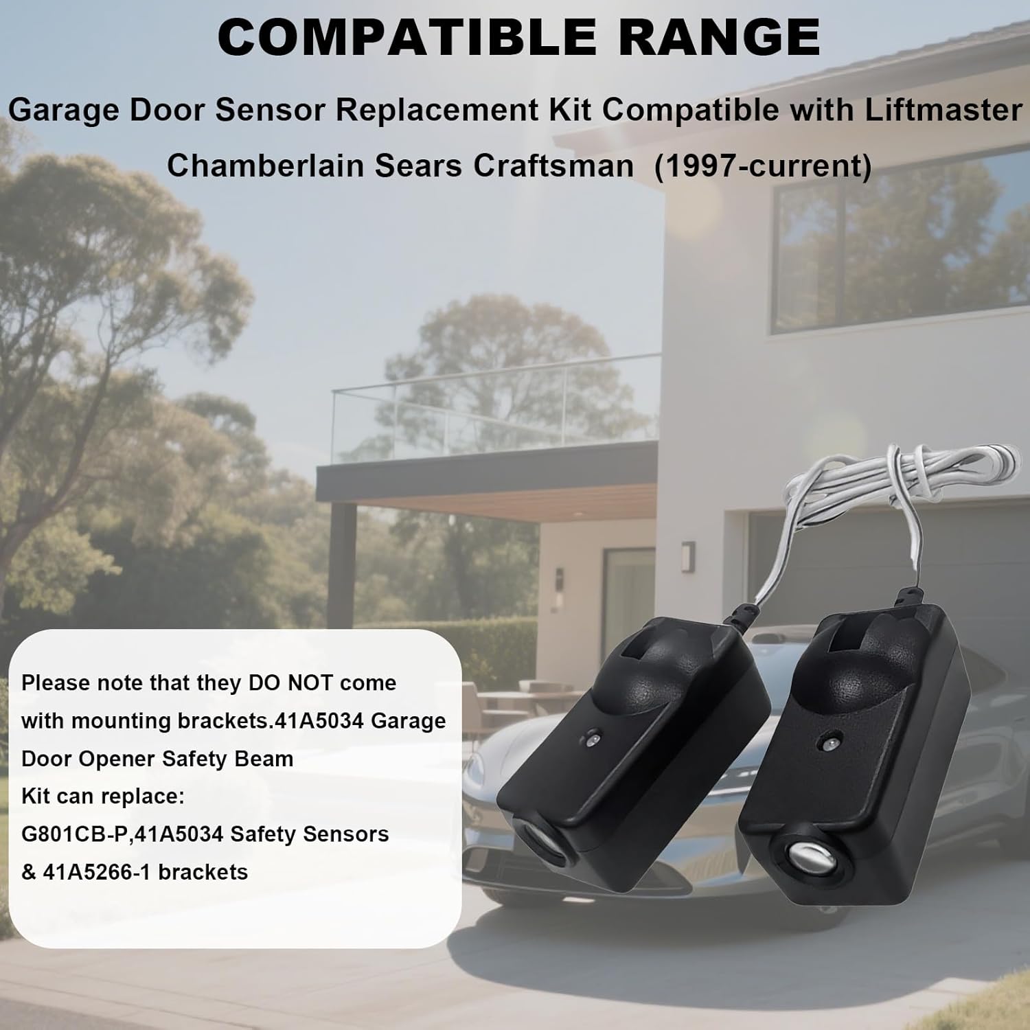41A5034 Garage Safety Sensor Kit,Compatible with Liftmaster Chamberlain Craftsman Garage Door Sensor for 41A5034 G801CB-P, Garage Door Sensors Replacement (1997-current)