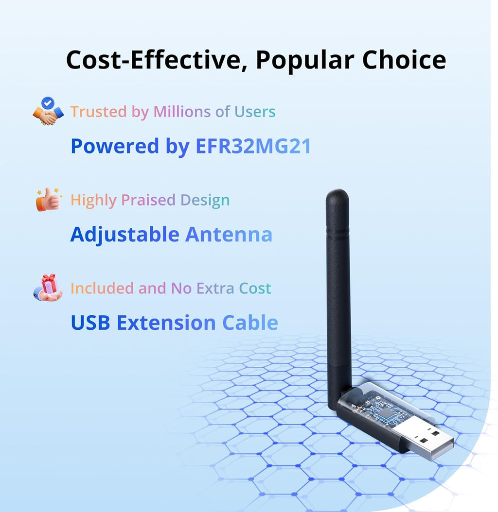 SONOFF Zigbee 3.0 & Thread Dongle Lite (EFR32MG21) | USB Stick Coordinator for Home Assistant & Zigbee2MQTT | Compact Gateway with Easy Firmware Flashing & Extension Cable