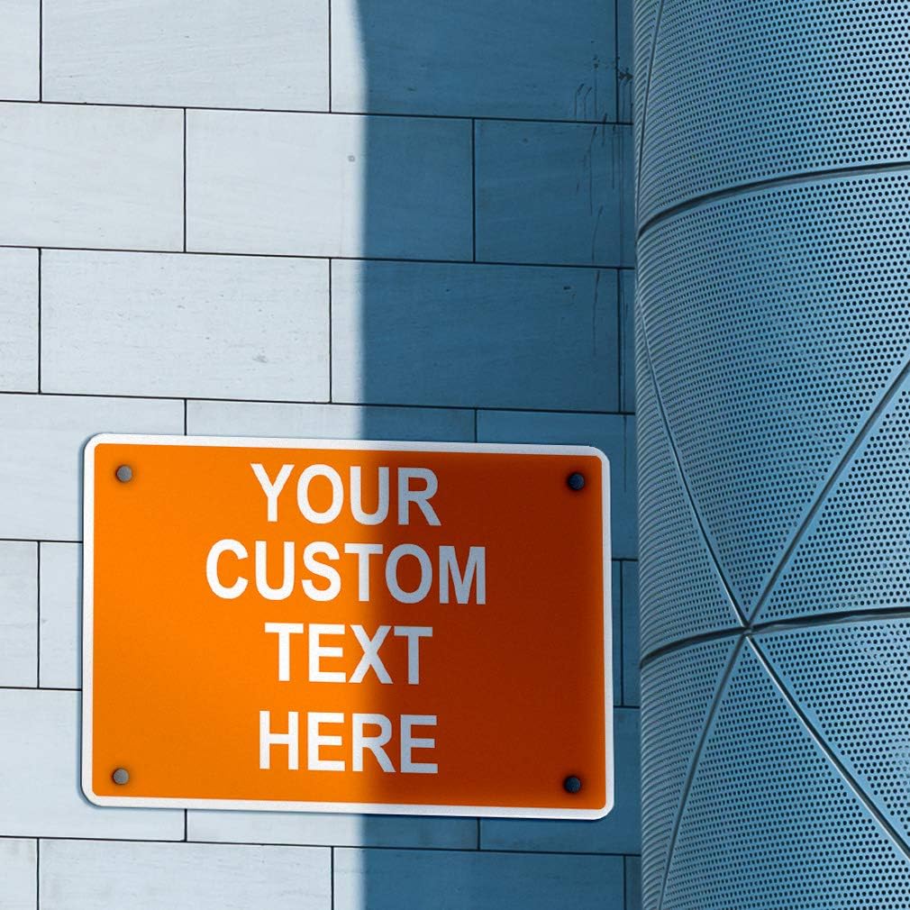 Aluminum Weatherproof Metal Sign Multiple Sizes Custom Personalized Text Here Orange White Warning Horizontal Street Signs 24x18Inches