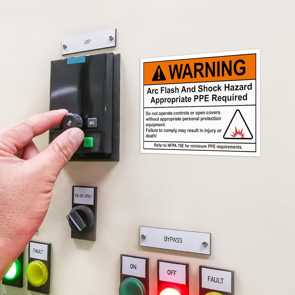 100 Pcs Warning Arc Flash and Shock Hazard Label - 5 x 3.5 Warning Safety Appropriate PPE Required Signs for Electrical Workplace
