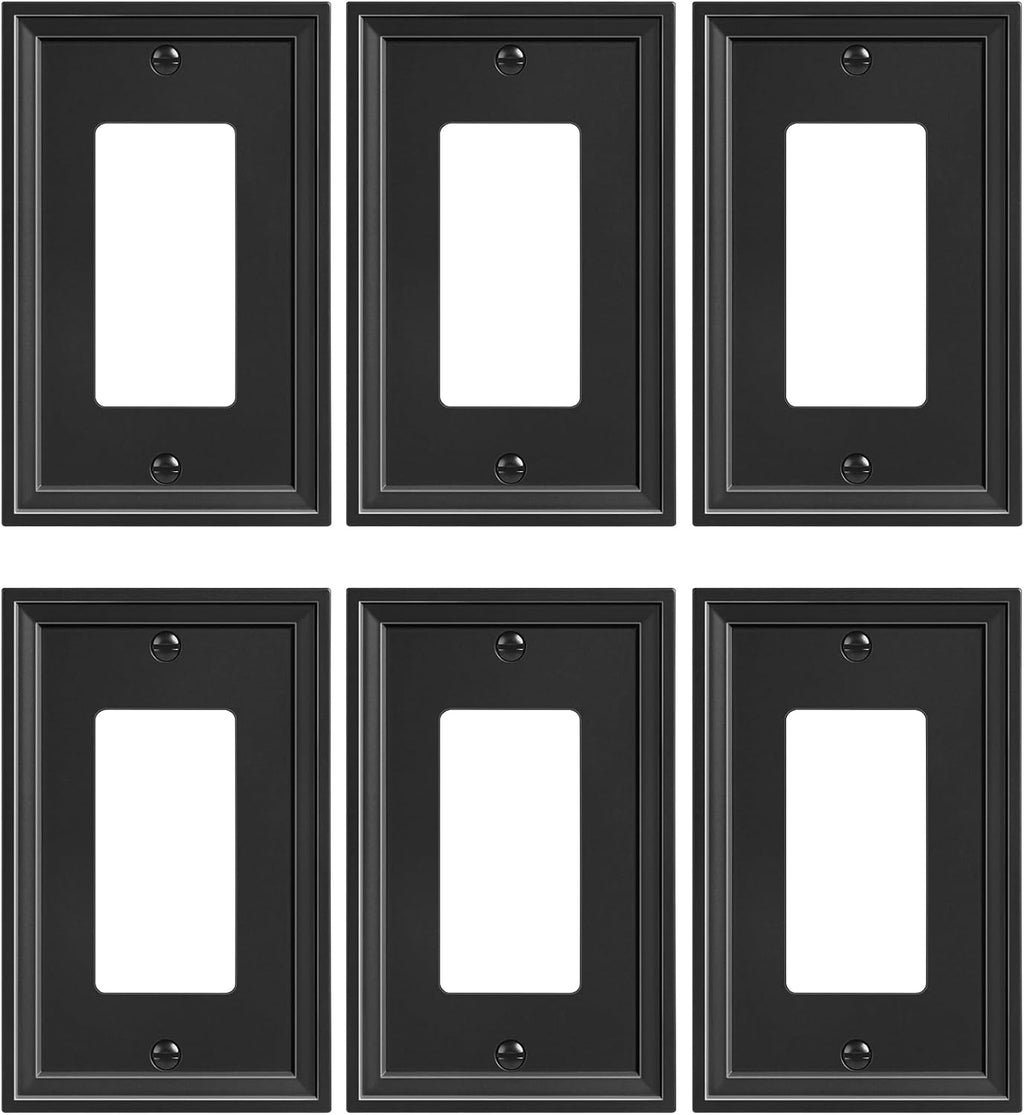 6-Pack Decorator Outlet Cover Plate, Black Decorative Switch Plates and Outlet Covers, Natural Bamboo Fiber Wall Plates for Electrical Outlets, Receptacle, GFCI Outlet, Dimmer Switch