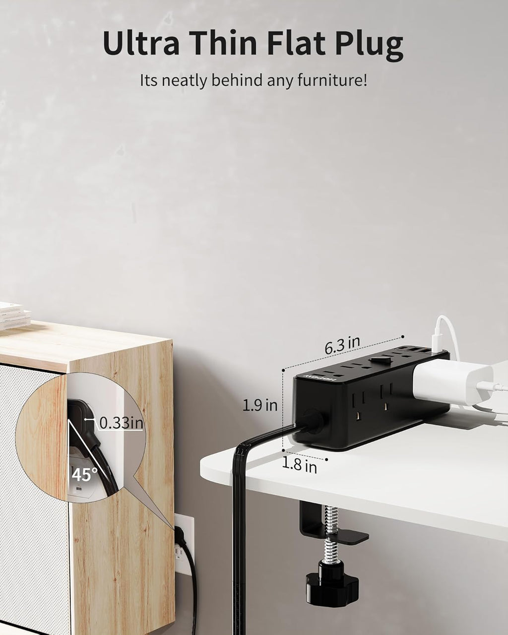 Desk Clamp Power Strip, Desktop Edge Mount Charging Station with 9 AC Outlets 4 USB (2 USB C), Fit 2.75" Tabletop, Under Desk Surge Protector 1700J, 10 Ft Extension Cord for Home Office, Black