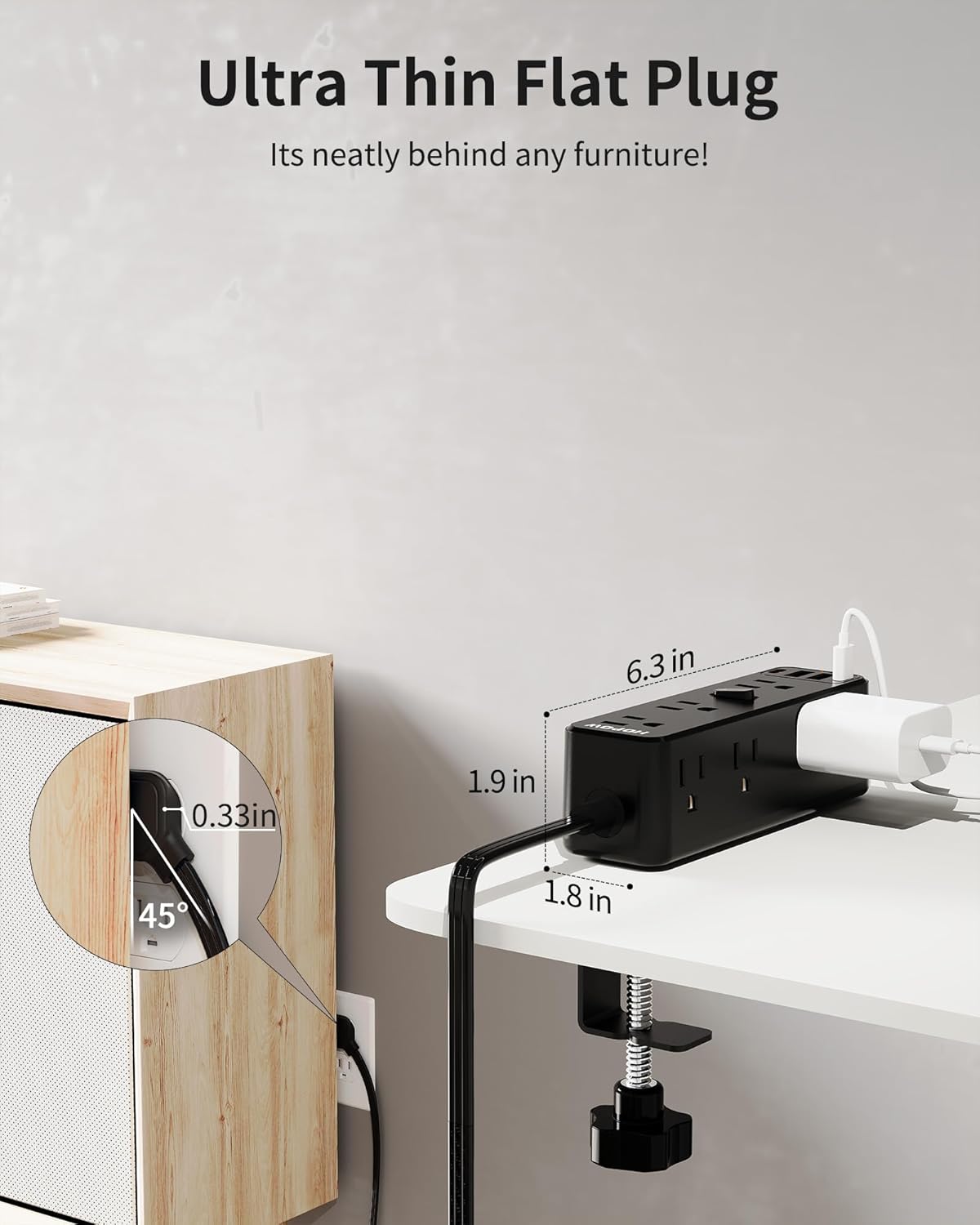 Desk Clamp Power Strip, Desktop Edge Mount Charging Station with 9 AC Outlets 4 USB (2 USB C), Fit 2.75" Tabletop, Under Desk Surge Protector 1700J, 10 Ft Extension Cord for Home Office, Black
