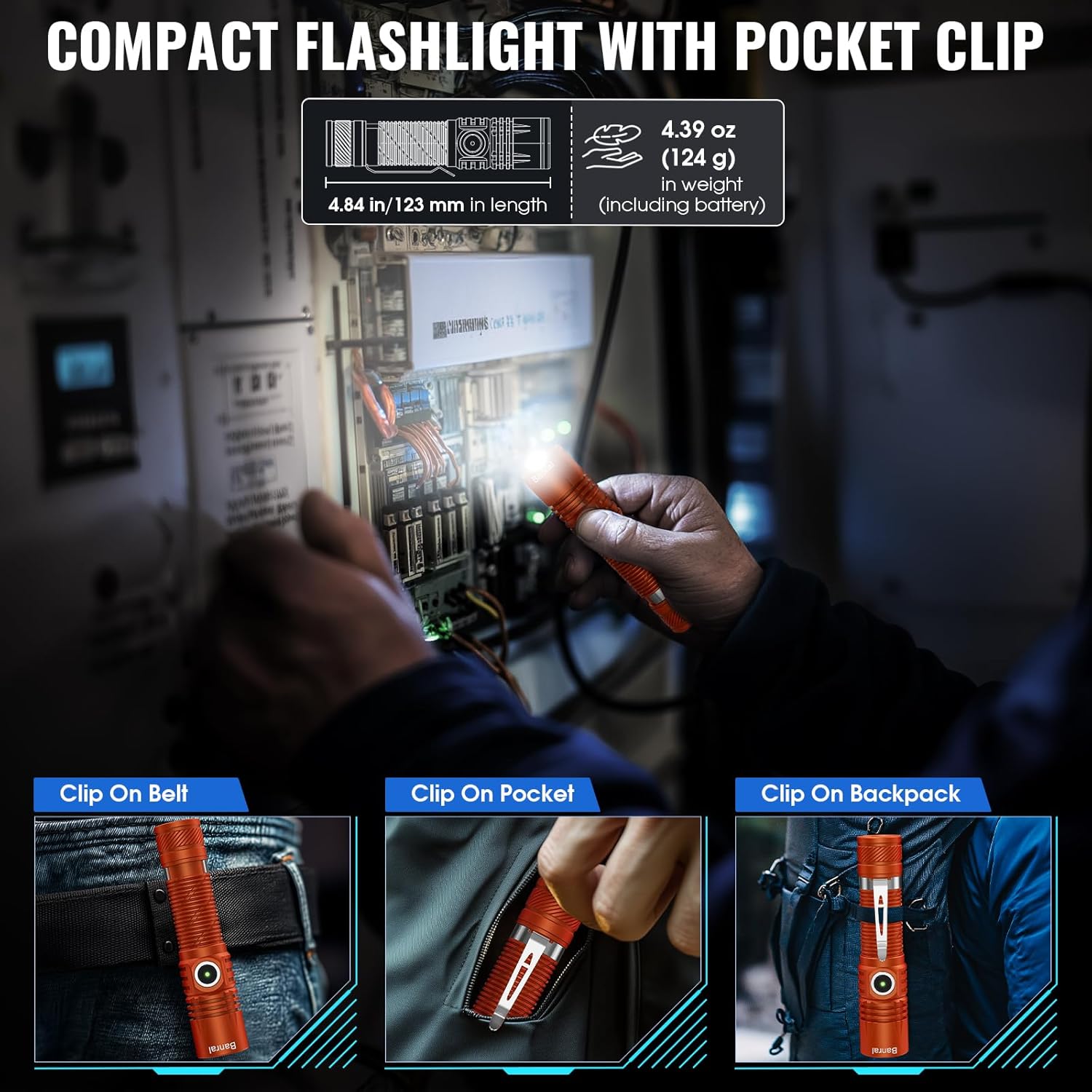 Rechargeable Tactical Flashlights, High Lumens Small Mini USB-C LED Flashlight, Compact EDC Flash Light, 4 Modes&Memory Function, Waterproof Pocket Lights for Home,Camping,Emergency (2, Orange)