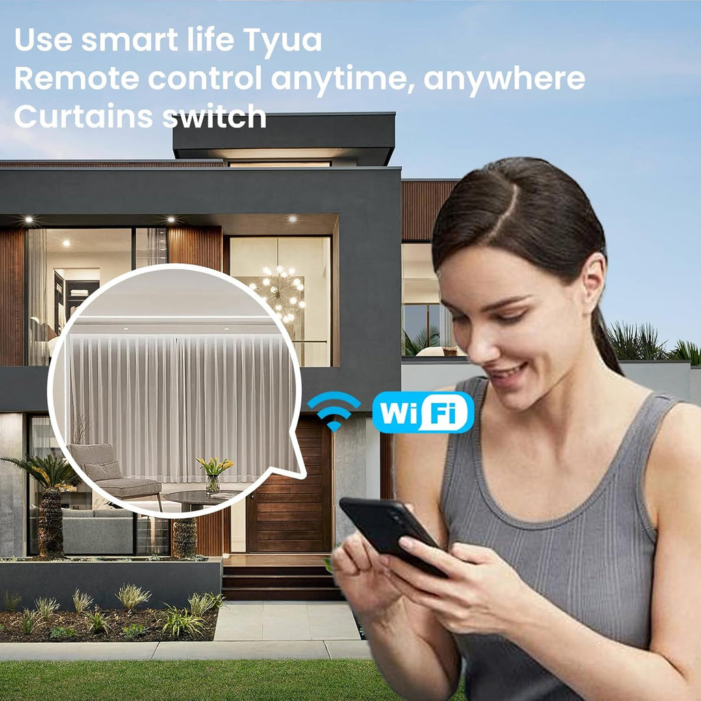 Smart Curtain Switch 118X72X34MM Neutral Wire Required, 2.4GHz WiFi,Tempered Glass Panel, Multi-Control Way Work with Alexa and Smart Life, White WiFi Curtain