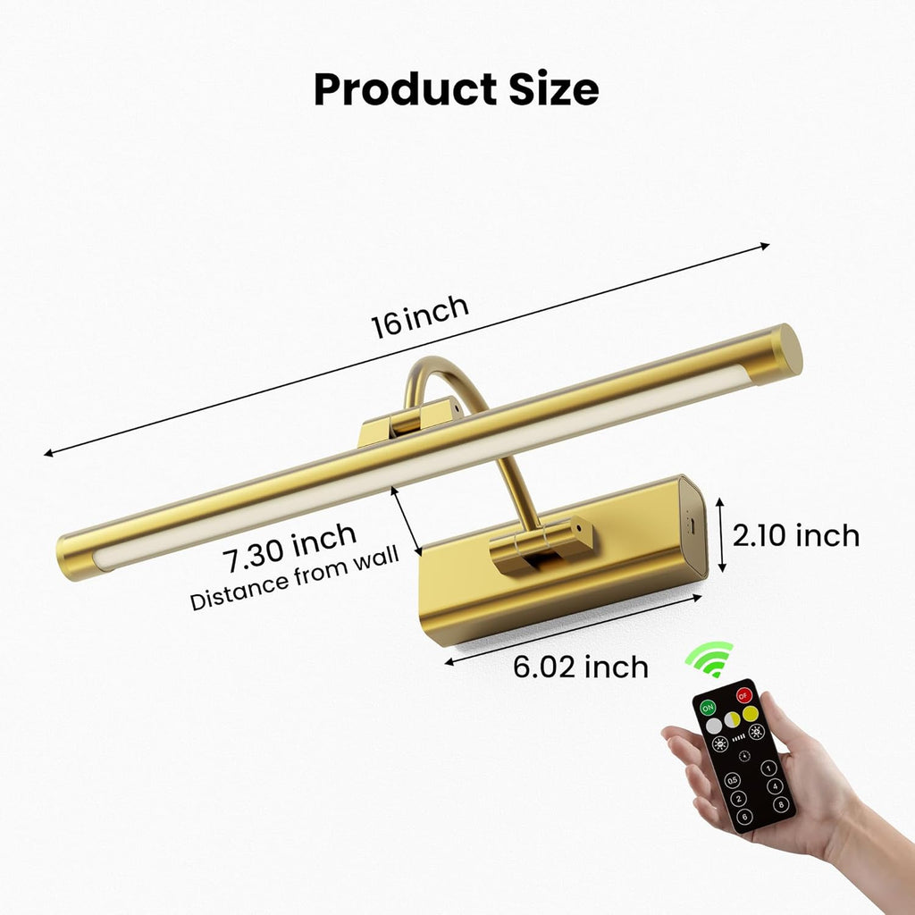 2 Pack 16" Brass Picture Art Lights - 6000mAh Rechargeable Battery Powered Wireless Lighting for Home Gallery, Office, Living & Bedroom