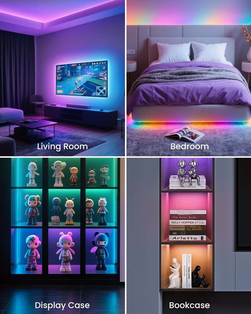 16.4ft RGB+IC LED Lights for 50-75 Inch TV, Backlight Strip Behind TV with Music Sync, Bluetooth APP and Voice Control, 44 Scene Modes, for Ambient Mood Lighting, Monitor Game, Bedroom, Living Room