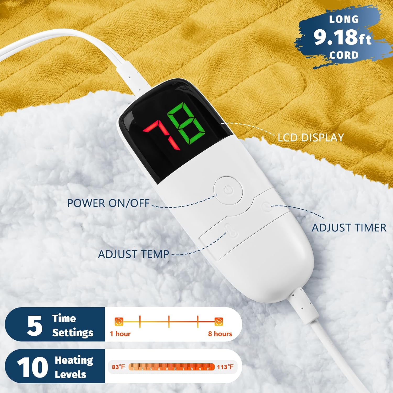 BOMOVA Heated Electric Blanket Full Size - 72" x 84" Heating Blanket with 10 Heating Levels & 8 Hours Auto Off, Warm Flannel Blanket, Christmas Birthday Gifts for Women