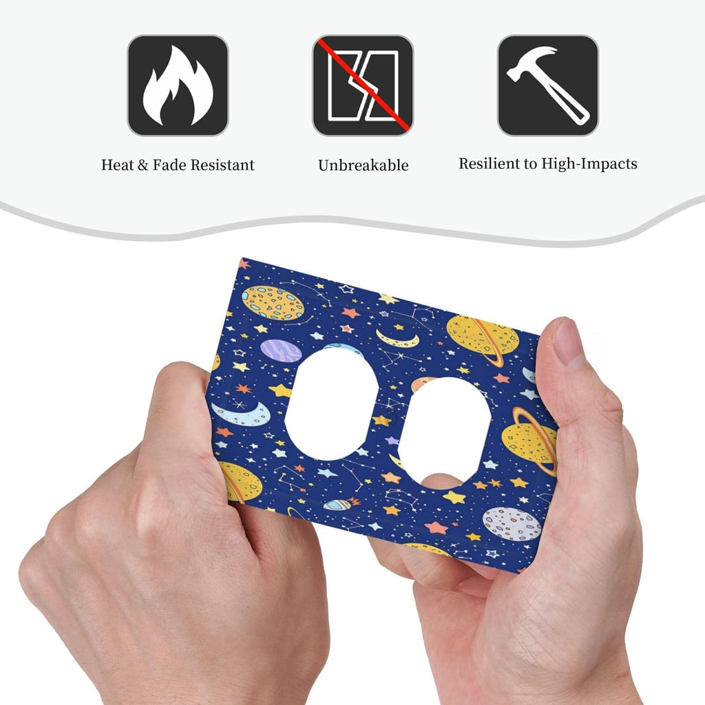 Stars Starry Night Sun Moon Planet Constellations Outlet Covers 1 Gang Duplex Light Switch Cover Wall Plate Decorative Switch Plates Electrical Receptacle Faceplate for Bedroom Bathroom