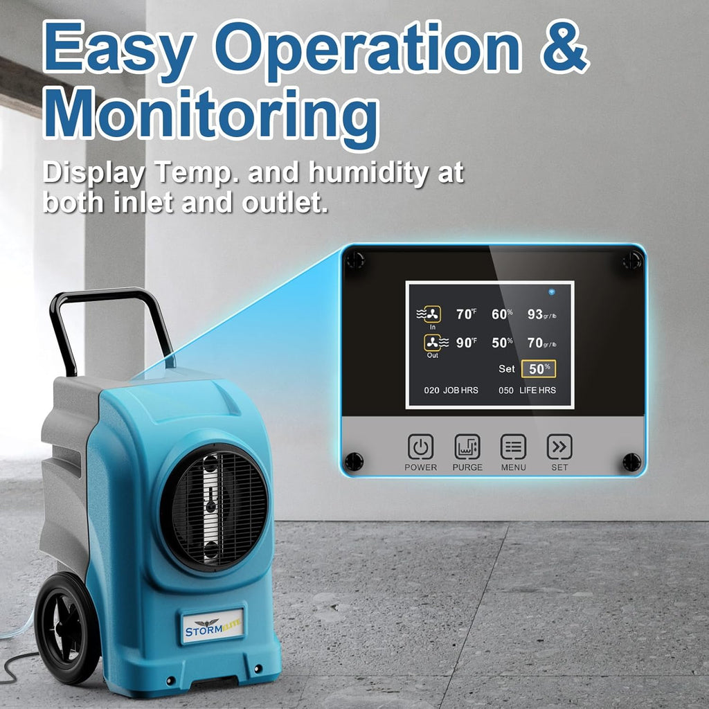 ALORAIR LGR Commercial Dehumidifier with Pump & Drain Hose, Portable Industrial Dehumidifiers with Wheels for Water Damage Restore, Basement, Garage, 5 Years Warranty (Blue, Storm Elite No WiFi)