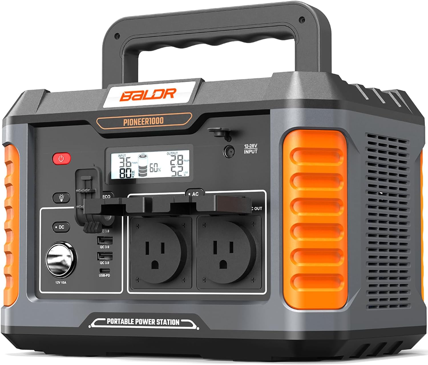 BALDR 1000W Power Station, 808Wh, 18.5 lbs Portable Lightweight Solar Generator with AC Outlet, Multiple Ports for Camping, Home Backup.