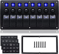 8 Gang Marine Switch Panel, Boat Rocker Switch Panel Waterproof, 12V Aluminum Switch Panel, Marine Toggle Switches ON/Off with Circuit Breaker 5A 10A 15A for Car RV Truck (Blue)