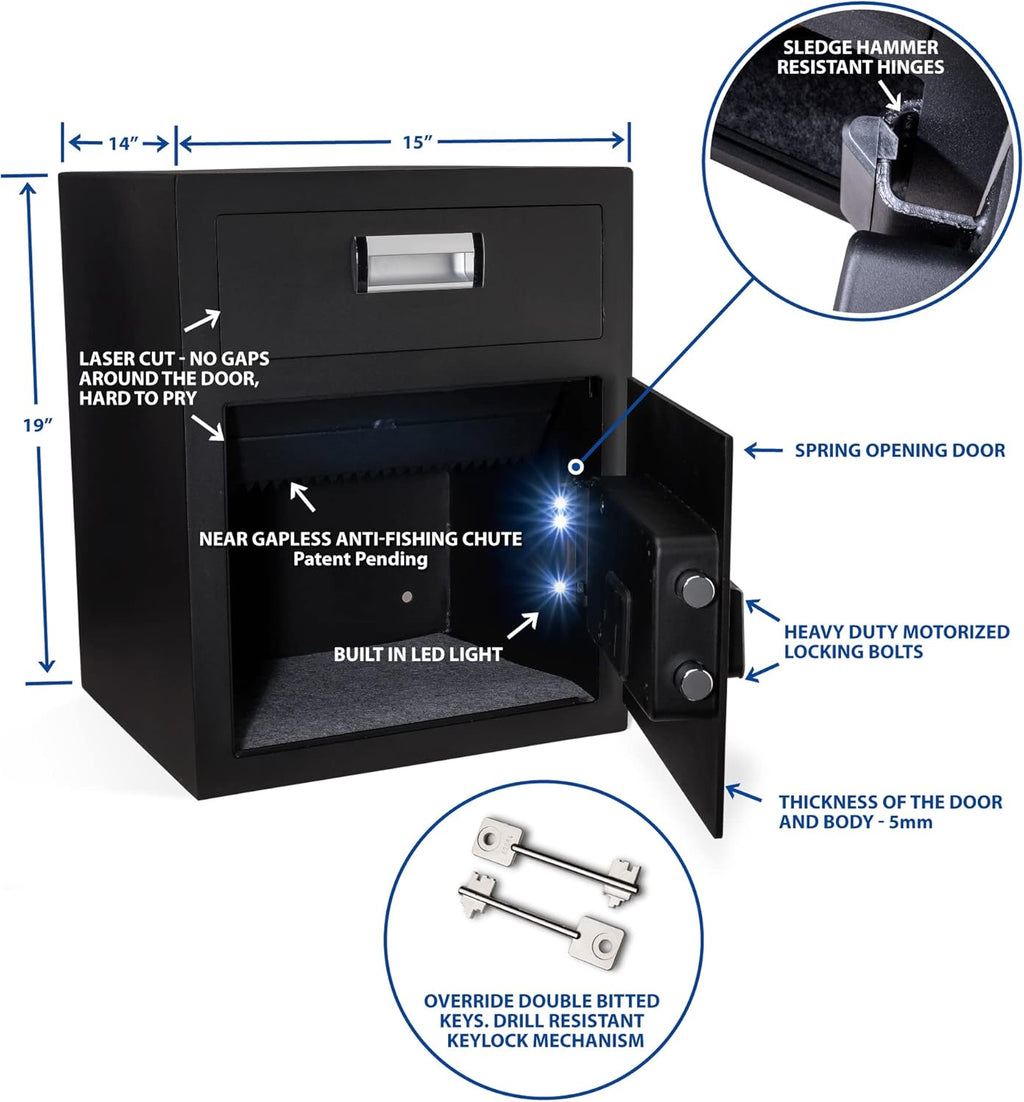 Viking Security Safe VS-48DS Heavy Duty Depository Safe with Drop Slot – Large Digital Keypad Box for Cash, Documents & Valuables – Anti-Fish Design, Motorized Lock, LED Light – For Business Use