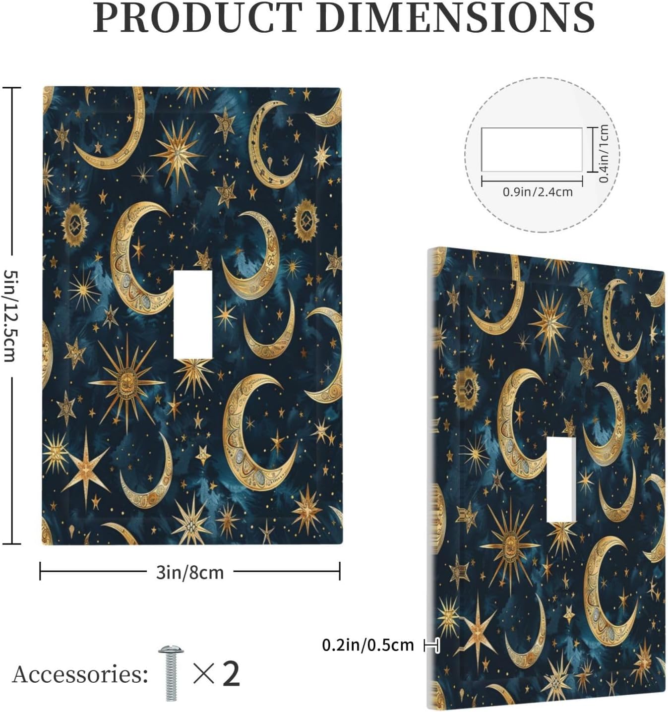 Decorative Light Switch Cover Modern Abstract Sky Blue Gold Moon Sun Star 1 Gang Single Toggle Device Electrical Faceplate Switchplates Decorator Outlet Wall Plate for Bedroom Kids room Decor