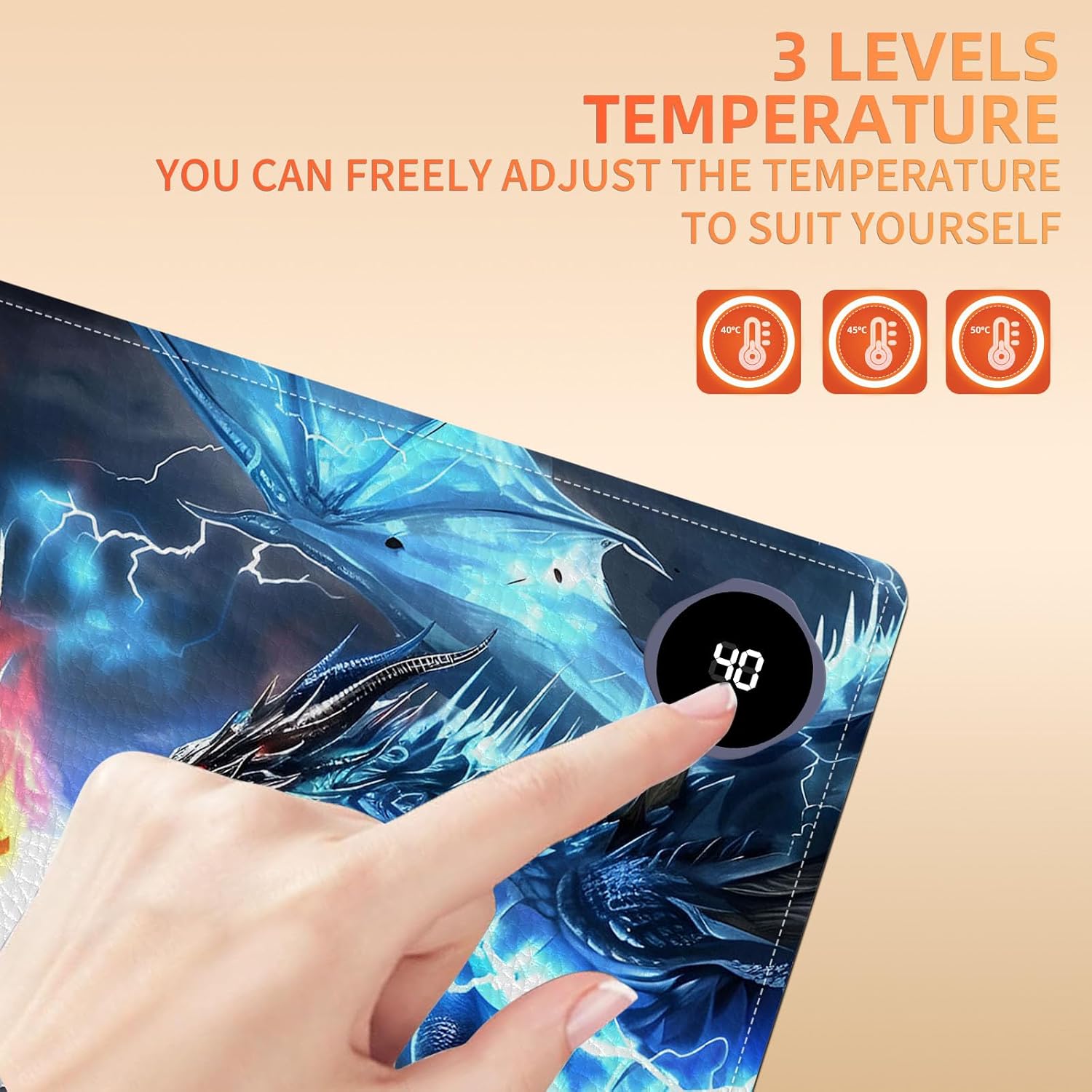 Heated Mouse Pad, Warm Desk Pad, Keyboard Mat 23.6 x 14 Inch Large Size Intelligent Fast Heating, 3 Speed Adjustable, Timed Auto Power Off for Game Office Home, Dragons Gather