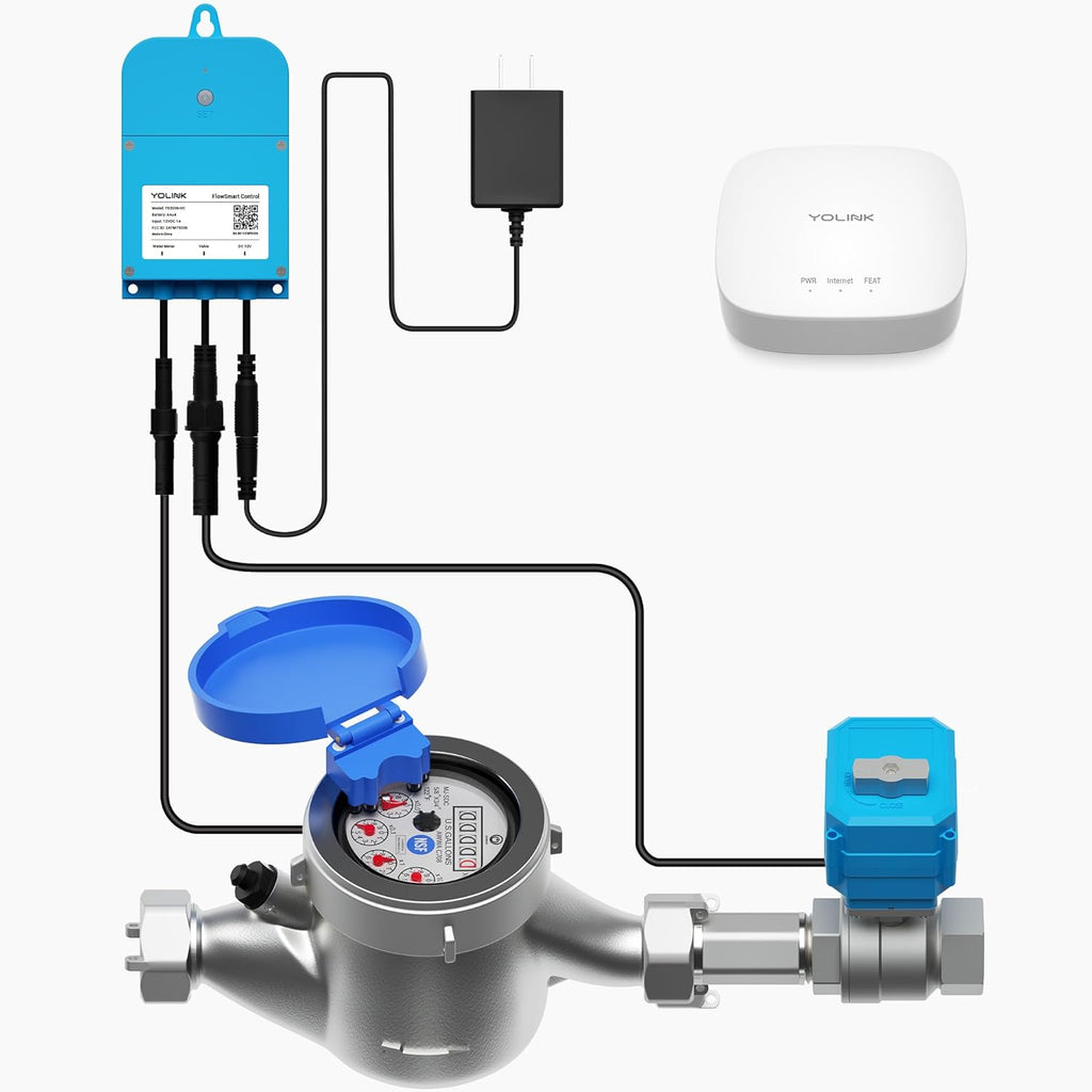 NSF Certified Pulse Meter + Shutoff Valve Kit, 1-1/2", FlowSmart Controller YS5006 Reads Meter Pulses, Real-Time Usage & Leak Detection, Auto Shutoff (D2D Offline), LoRa Long Range, Hub Included