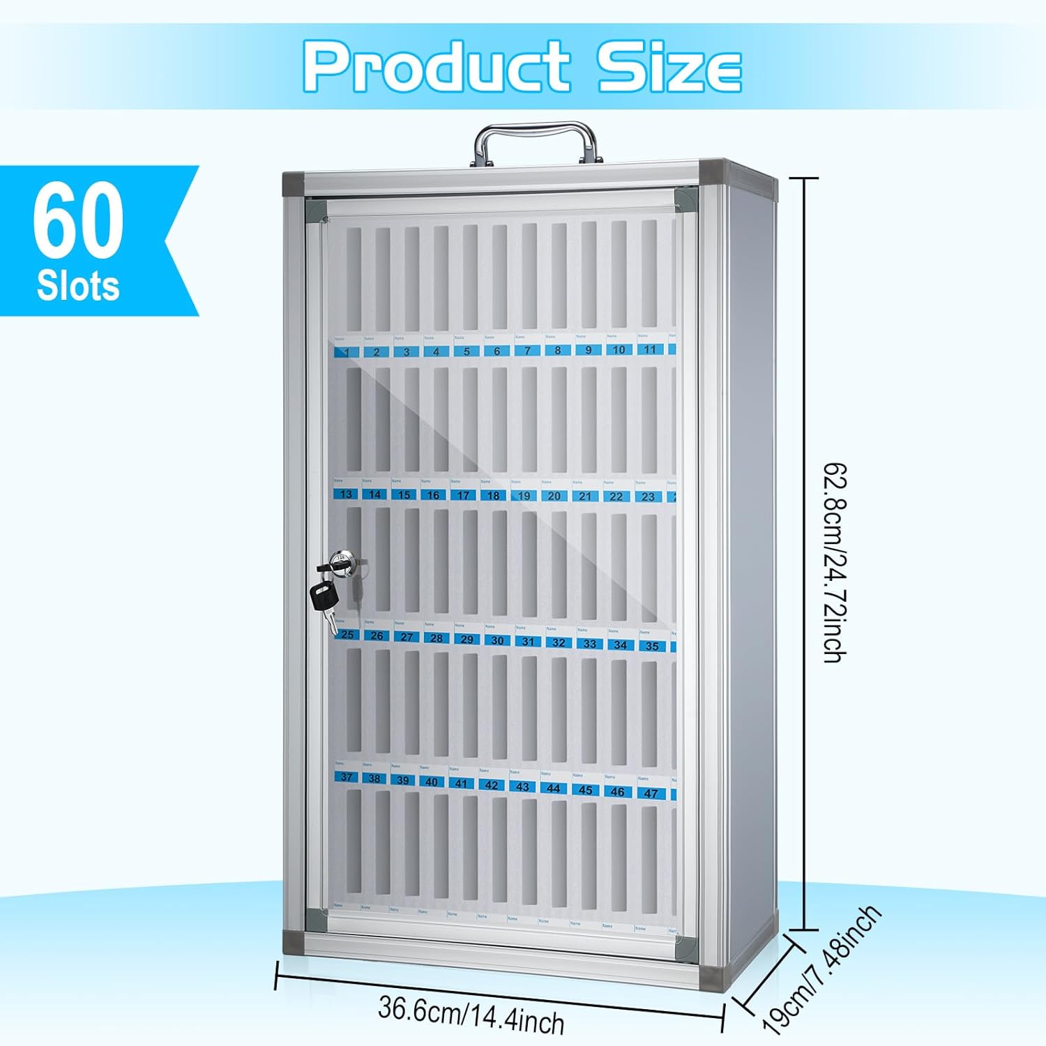Amylove 60 Slots Cell Phone Locker Cabinet Aluminum Alloy Pocket Chart Storage Locker Box Cabinet Wall-Mounted Cell Phones Storage Box with Handle for Office Classroom Gym (White)