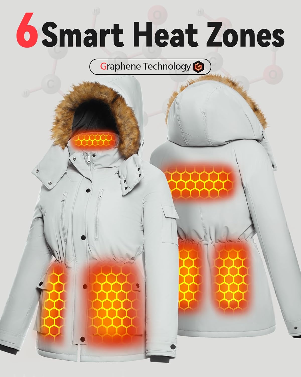 Graphene Heated Jacket for Women with Large Capacity Battery Pack Waterproof Windproof