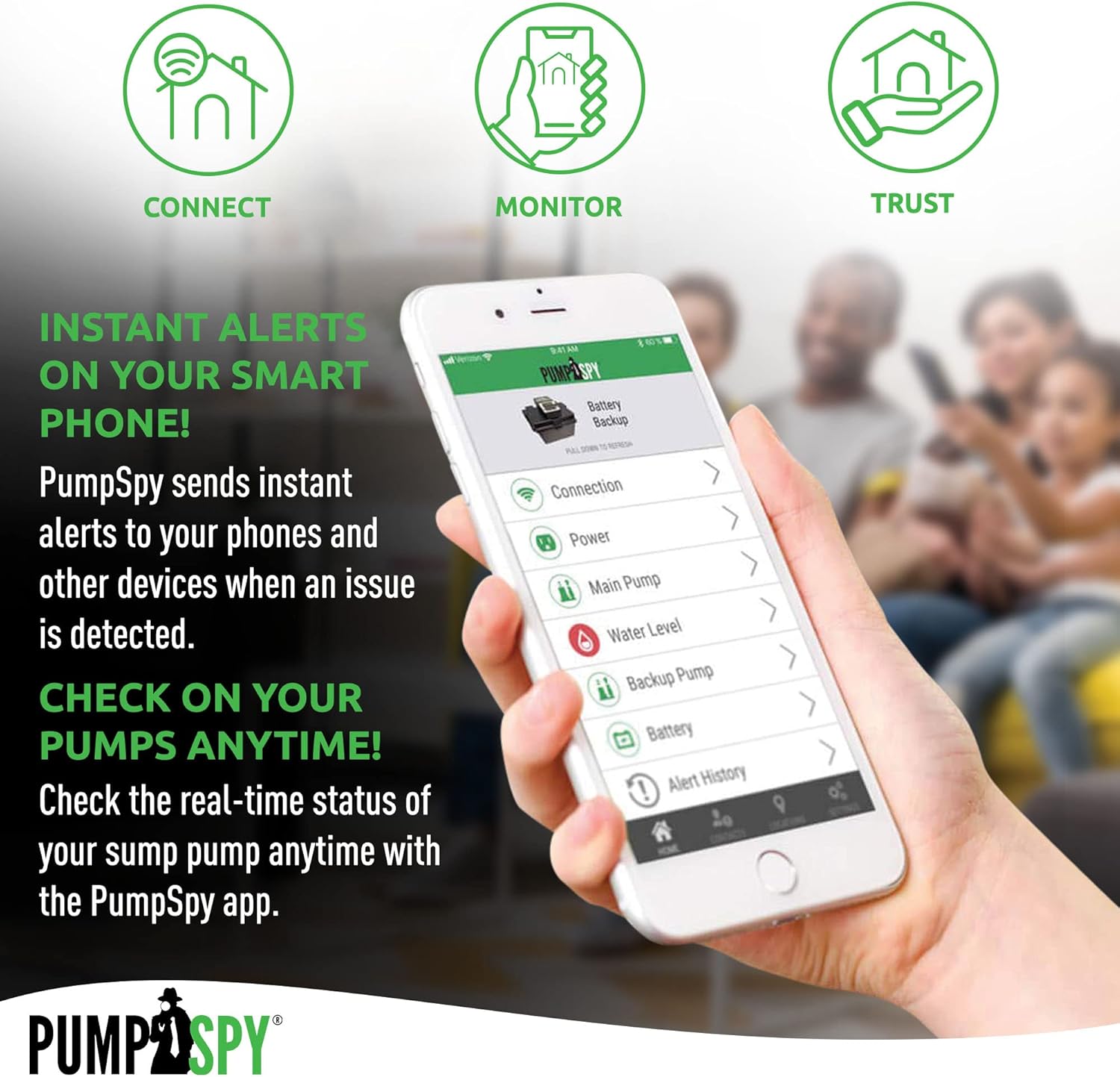 PumpSpy PS2000 WiFi Battery Backup Sump Pump System w/Internet Monitoring & Alerts, Sump Pump Battery Backup That Connects to 24/7 Remote Monitoring Service, Compatible w/PumpSpy App
