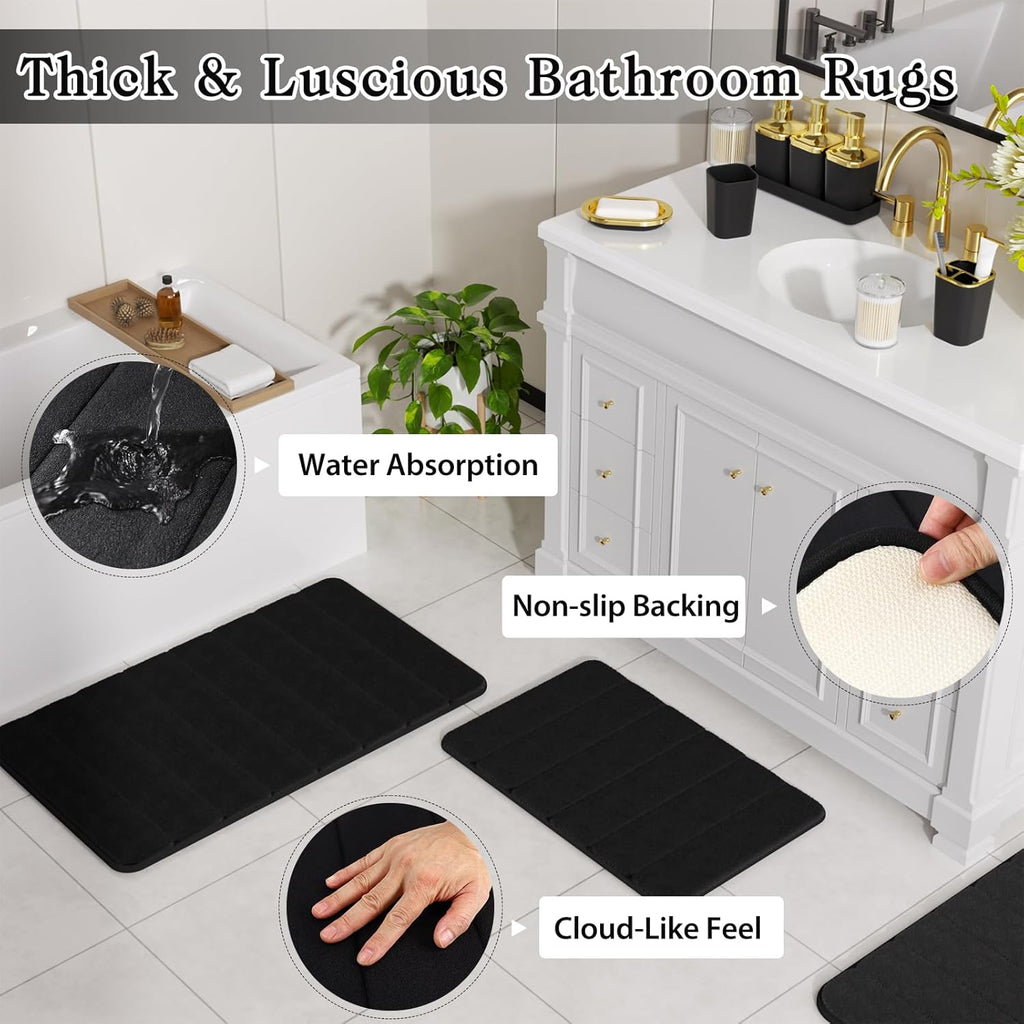 Bathroom Sets with Shower Curtain and Rugs, 27PC Bathroom Accessory Set, Black Bathroom Set, Black and Gold Bathroom Accessories Set with Trash Can, Toilet Brush and Soap Dispensers