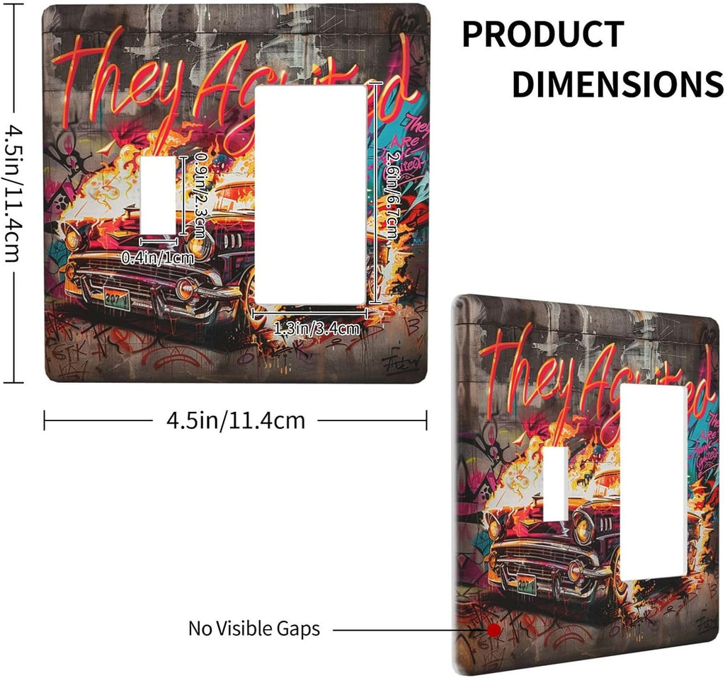 Outlet Covers Hip Hop Street Graffiti Flame Car 1 Toggle 1 Rocker Combination Decorative Wall Plate Electrical Switch Plates Light Switch Cover Plate for Bedroom living Room Decor
