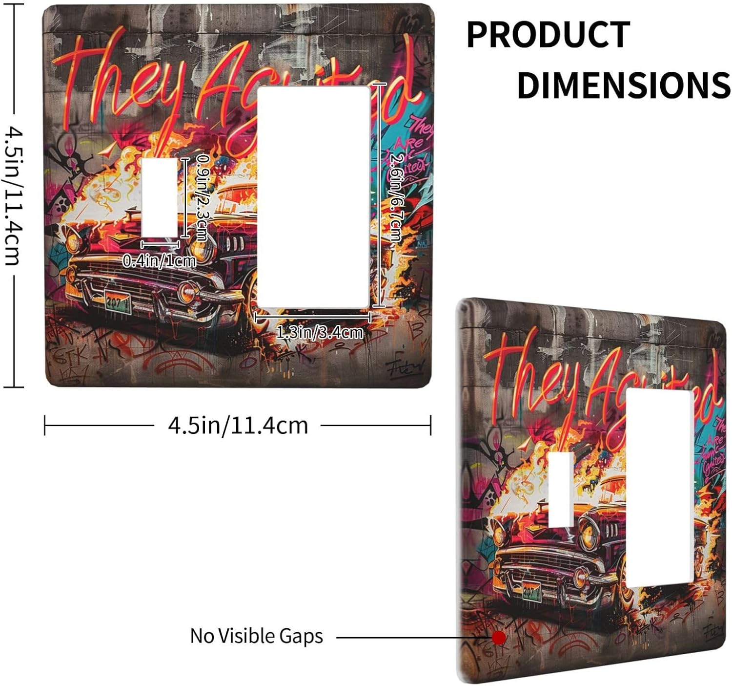 Outlet Covers Hip Hop Street Graffiti Flame Car 1 Toggle 1 Rocker Combination Decorative Wall Plate Electrical Switch Plates Light Switch Cover Plate for Bedroom living Room Decor