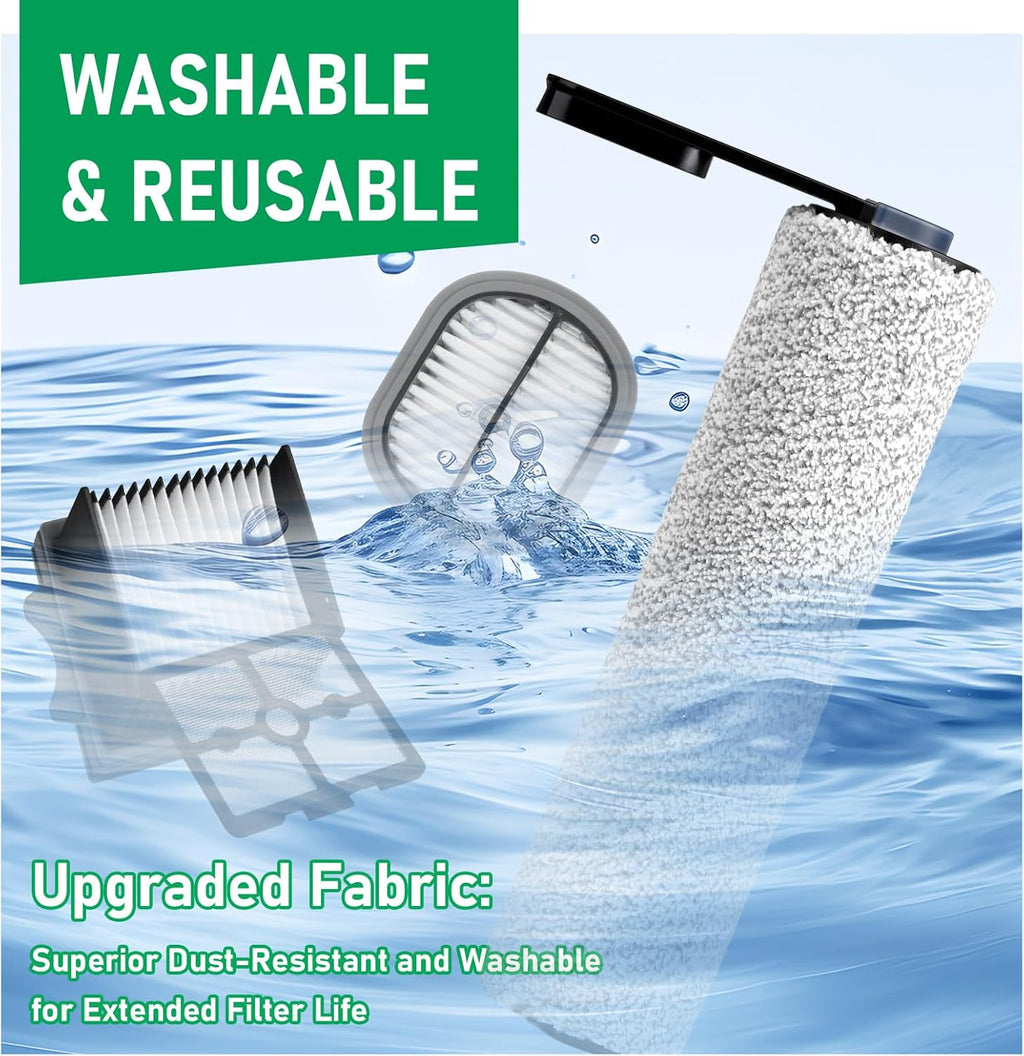 Only Floor ONE S5Combo Roller Brush Replacement and Vacuum Filter Kit Compatible with Tineco Floor ONE S5Combo Smart Wet Dry Vacuum Replacement Parts,2 Roller Brushes,2 HEPA Filters,1 Cleaner Brush