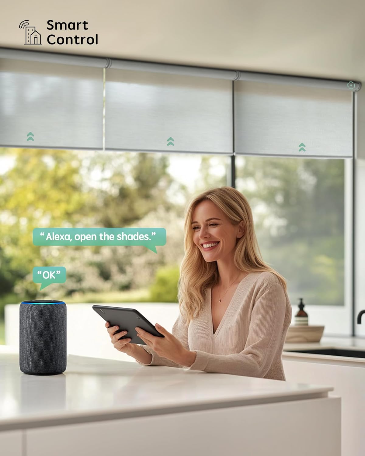 Yoolax Smart Coupled Roller Shades Compatible with Alexa Google, Motorized Blinds with Remote Light Filtering Coupled Roller Shades for X-Large Windows, Custom Size(XL Coupled-Jacquard White)