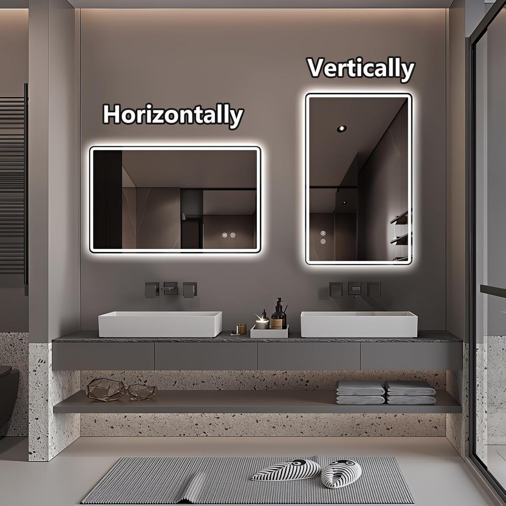 Niccy 20"x32" LED Bathroom Mirror, Rectangle Vanity Mirrors with Lights, Frontlit & Backlit Lighted Vanity Mirror, Memory Funtion, 3 Colors & Stepless Dimmable, Anti-Fog, Horizontal/Vertical
