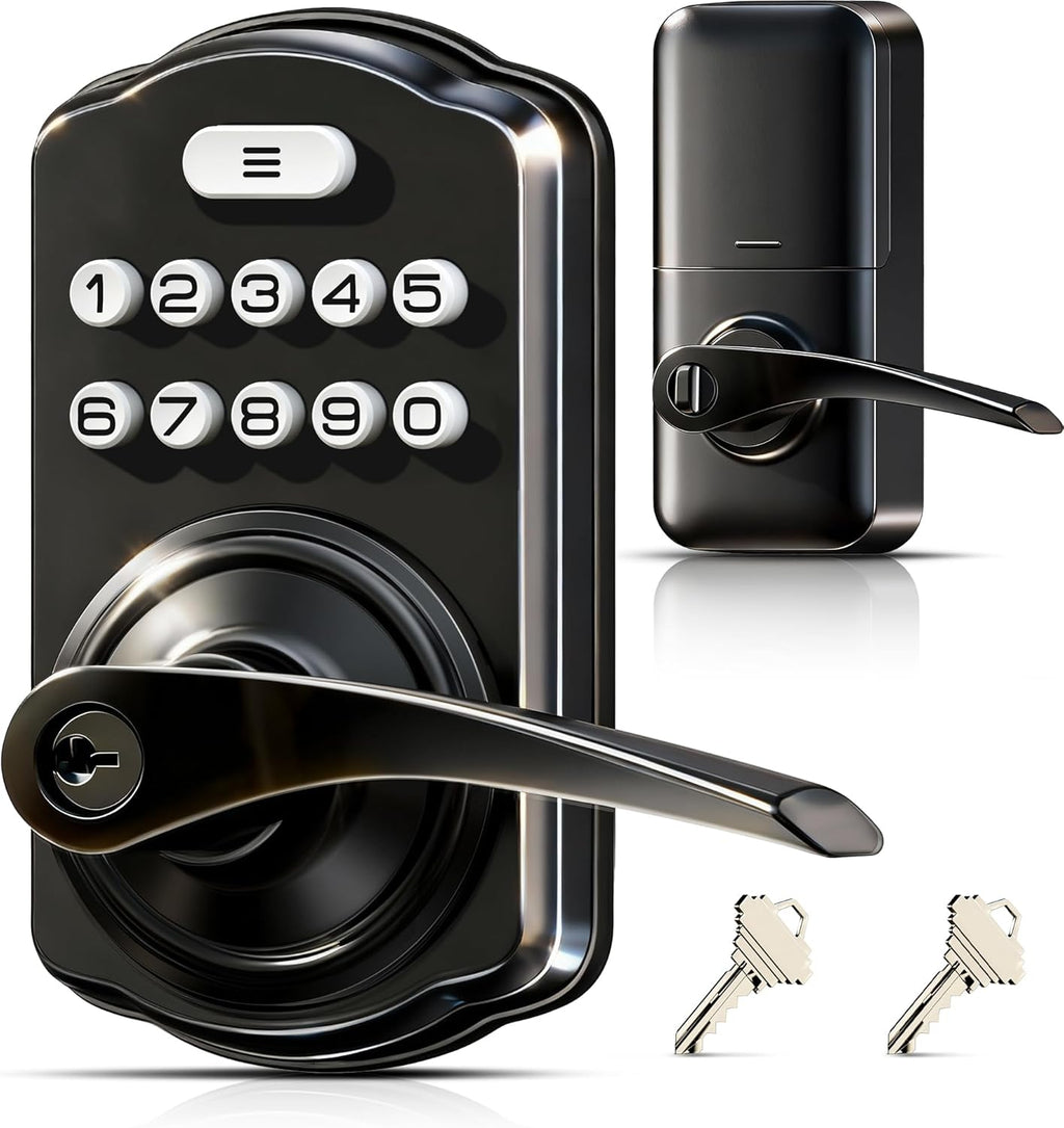 Veise Keypad Door Lock with Handle, Keyless Entry for Front Door & Bedroom, Electronic Lock with Code, Auto-Locking, Easy Installation, Passage Mode, Matte Black