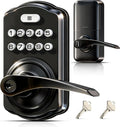 Veise Keypad Door Lock with Handle, Keyless Entry for Front Door & Bedroom, Electronic Lock with Code, Auto-Locking, Easy Installation, Passage Mode, Matte Black