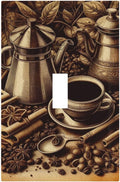 Decorative Light Switch Cover Plate Vintage Coffee Beans Leaf Cup 1 Gang Wall Plate Oversized Single Toggle Wall Cover Plate Jumbo Electrical Switchplate Faceplate