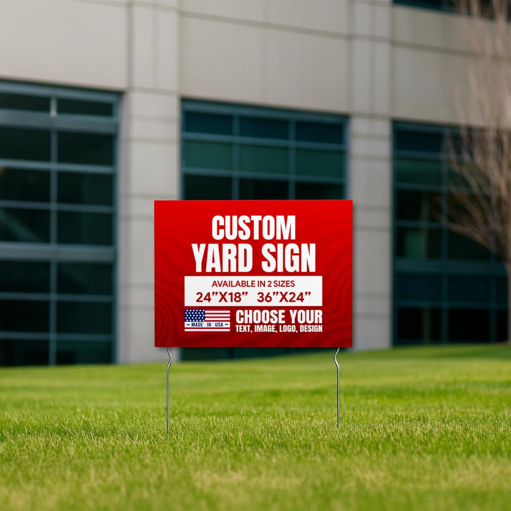 Custom Yard Signs with 2 Metal Stakes (24”x18”) - by BCB Print | Personalized Lawn Signs for Business, Events & Campaigns | Double Sided HD Printed Outdoor Signage | Express Dispatch & Ship | Made in USA