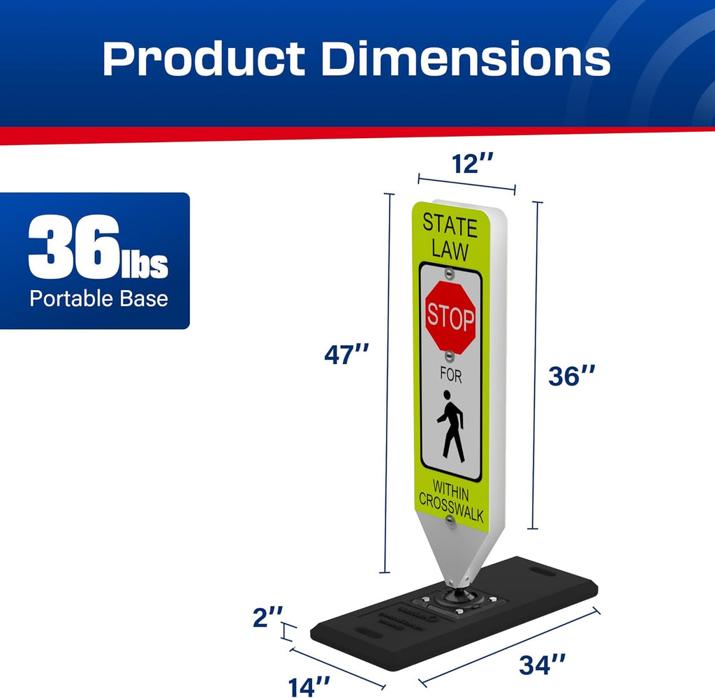 Impact Recovery - In-Street Pedestrian Crossing Signs - Street Sign - Road Safety Stop Sign with Portable Base