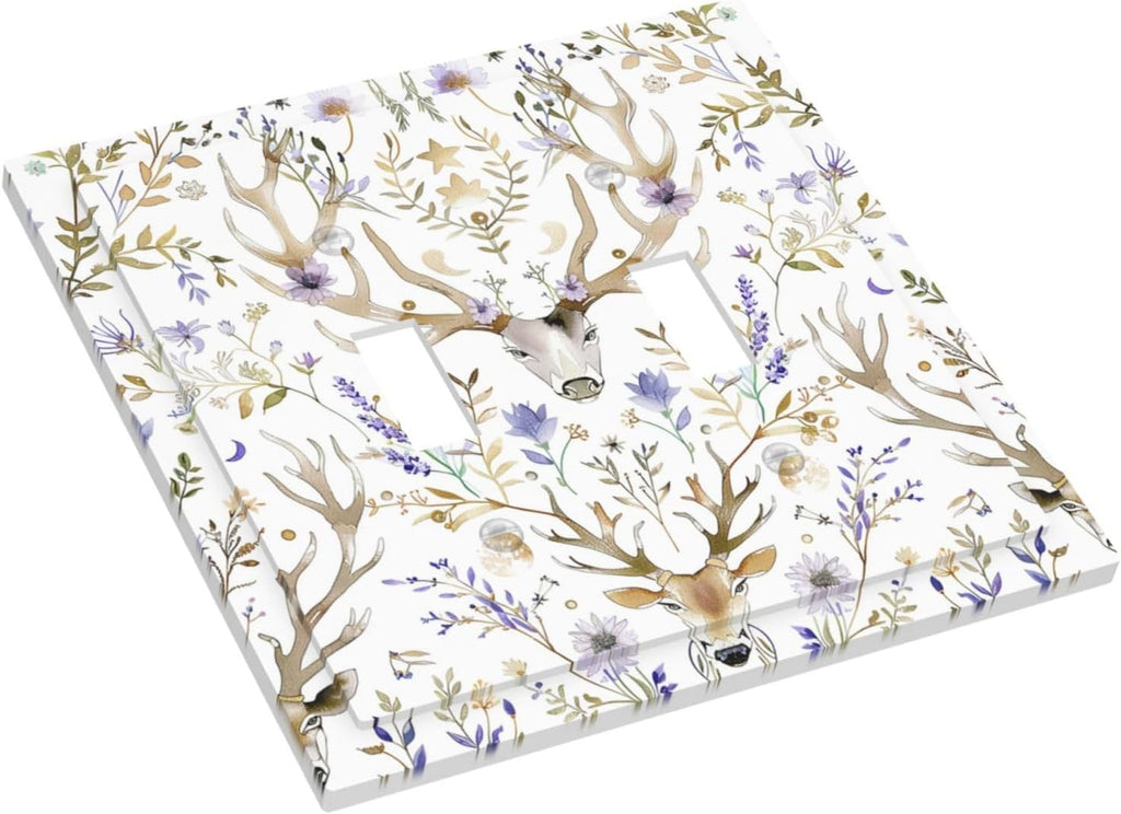 Decorative Switch Plates Gothic Retro Floral Damask Elk Wild Flower 2 Gang Double Toggle Outlet Light Switch Cover Wall Plate Electrical Faceplate For Bed Room Living Room Decor