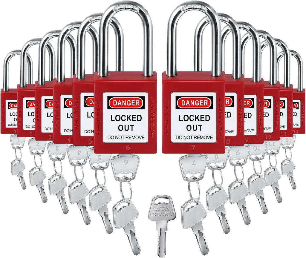 Landhoow 12 Set Lockout Tagout Locks and Keys Kit Loto Locks Different Safety Lock 2 Keys Per Lock Tag Out Padlocks for Electrical Lockout Tag Out Stations and Devices Kits (Red)