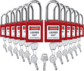 Landhoow 12 Set Lockout Tagout Locks and Keys Kit Loto Locks Different Safety Lock 2 Keys Per Lock Tag Out Padlocks for Electrical Lockout Tag Out Stations and Devices Kits (Red)