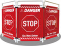 Safety Caution Barricade 3Panels Foldable Security Signs With PVC Tarp Removable Safety Barrier Wet Floor Guard Symbol Clear Printing Safety Fence(Red3)