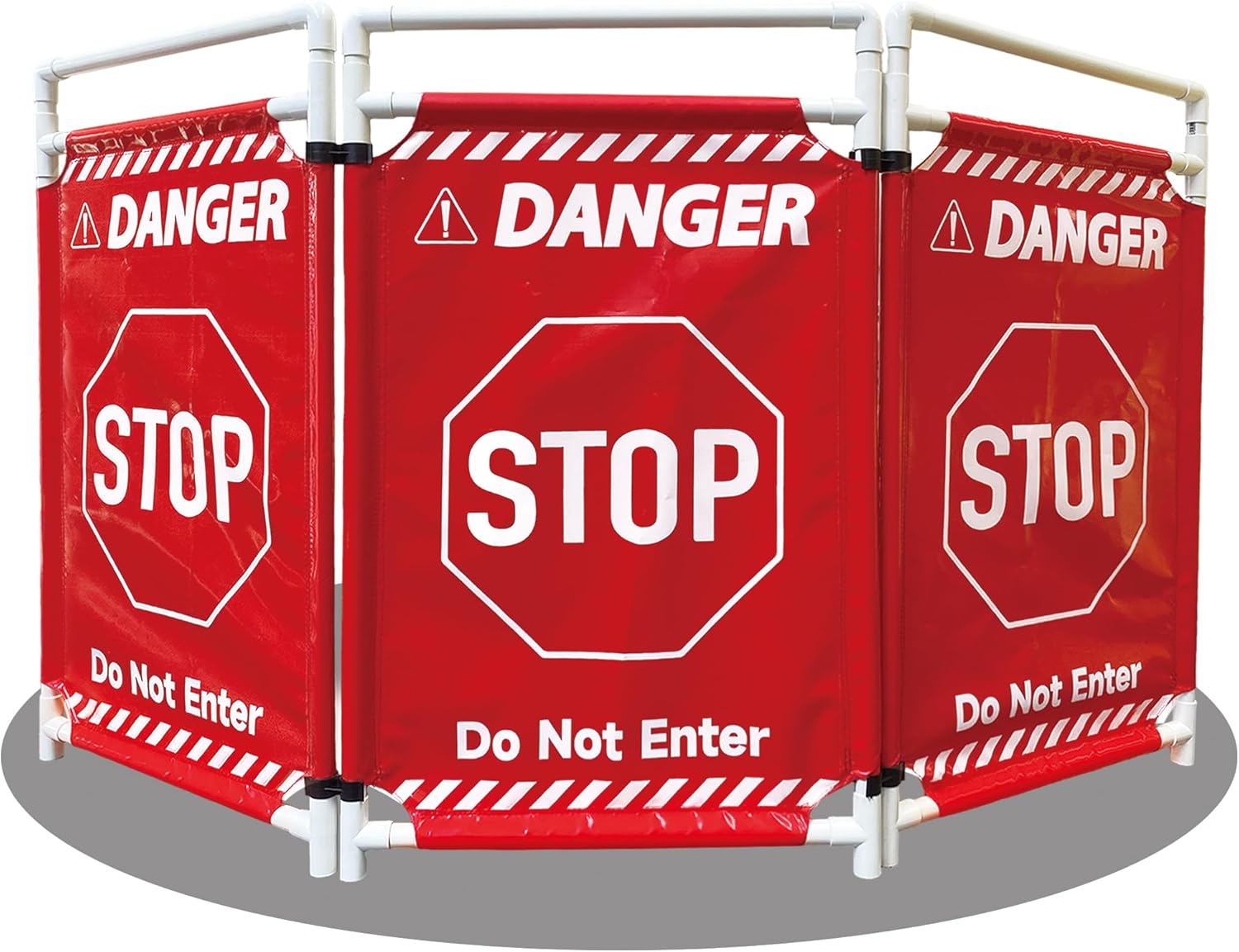 Safety Caution Barricade 3Panels Foldable Security Signs With PVC Tarp Removable Safety Barrier Wet Floor Guard Symbol Clear Printing Safety Fence(Red3)