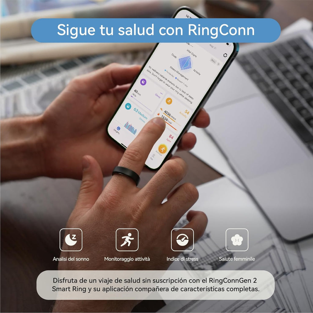 RingConn Gen 2, World’s First Smart Ring with Sleep Apnea Monitoring, No APP Subscription, 12-Day Battery Life, Stress/Heart Rate/Women's Health Tracker, Android & iOS Compatible (Rose Gold, Size 14)