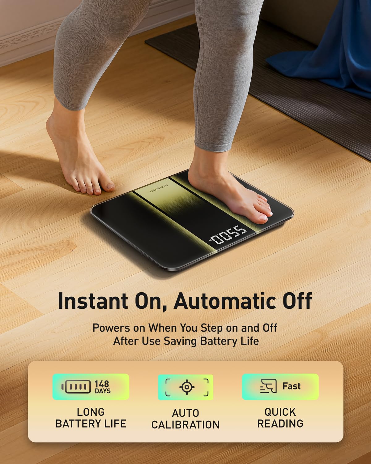 RunStar Scale for Body Weight 550lbs, 13-Inch Digital Bathroom Scale with Baby & Pet Mode, Extra-Large Bright LED Display, 8mm Tempered Glass for Accurate and Durable