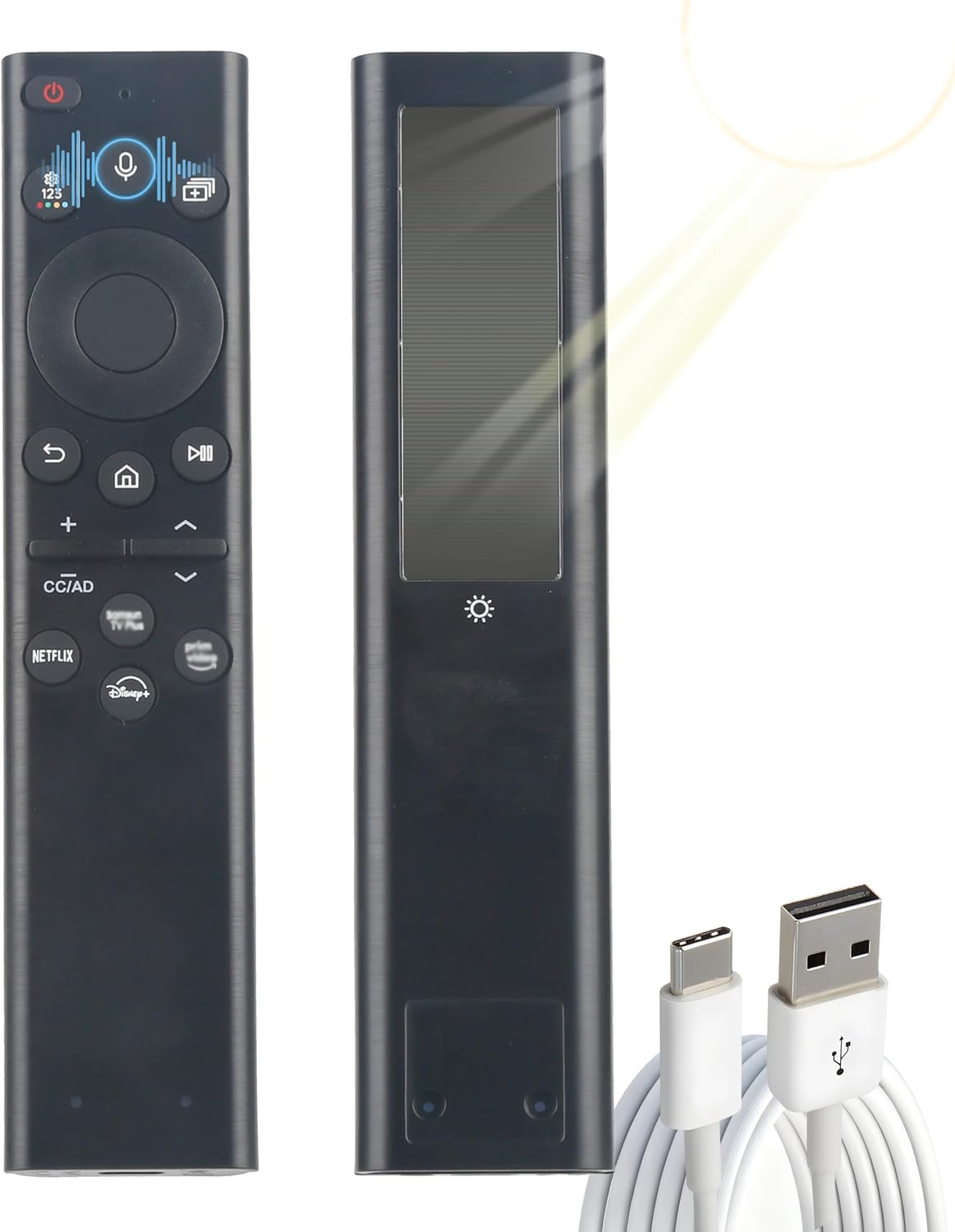 BN59-01385A Solar Voice Remote Replacement for Samsung TVs (2018-2025 Models) Universal Compatible with Smart, Neo OLED, The Frame, Crystal UHD 4K/8K TVs Rechargeable via Solar USB-C, 4 Shortcut Keys